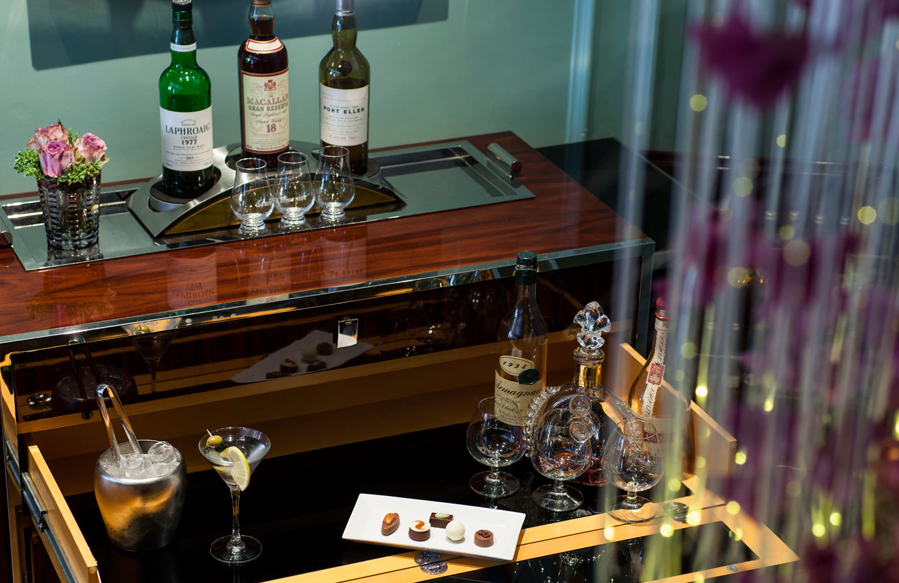 Drinks cabinet at Levin Hotel London